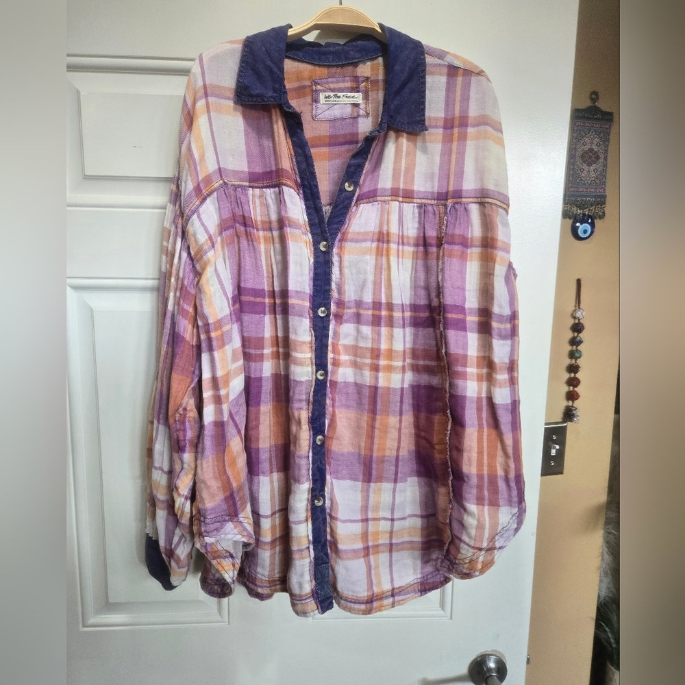 We The Free Purple and Orange Plaid Shirt